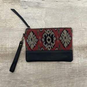 Tiger Rose Ikat & Leather Clutch